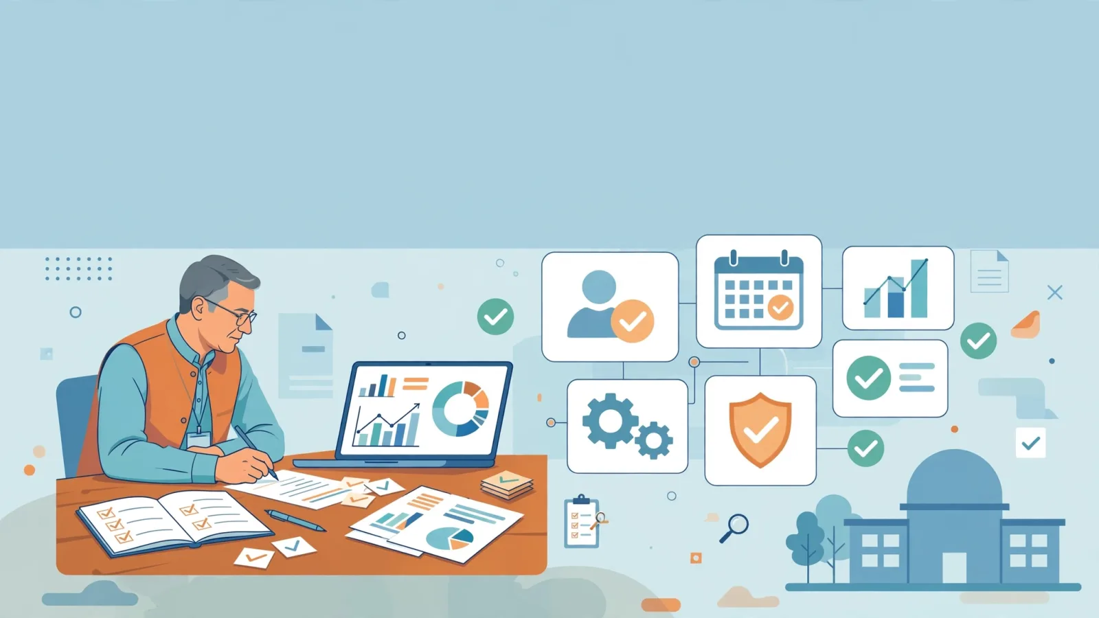 Illustration: school principal choosing the best school management system in Pakistan