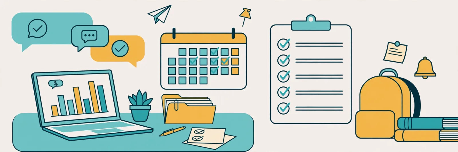 Flat illustration of the 10 must-have school management software features for Pakistani schools